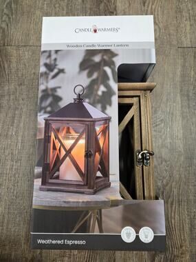 Candle Warmers Etc. Wooden Farmhouse Lantern for Top-Down Weathered Espresso